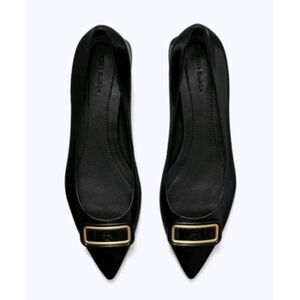 Tory Burch Georgia Point Toe Black Water Snake Heels Flats 6.5